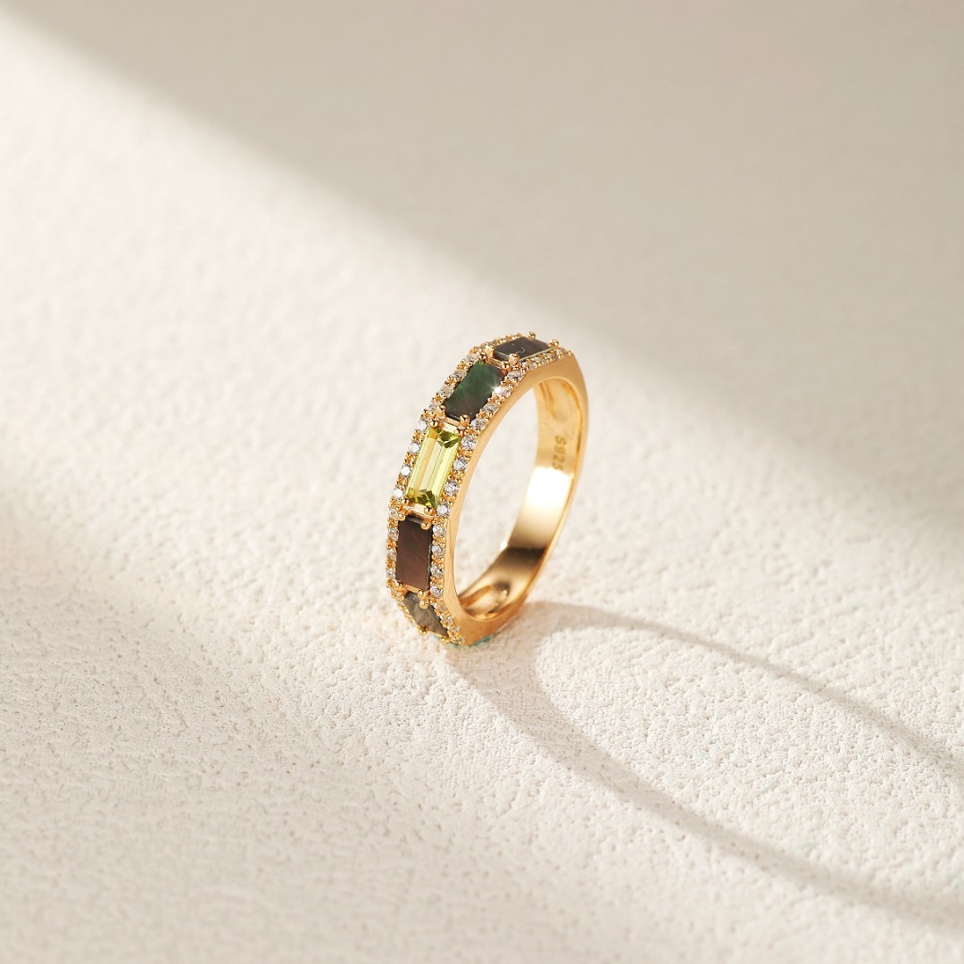 Bague Péridot – Arc en Ciel, Argent Plaqué Or