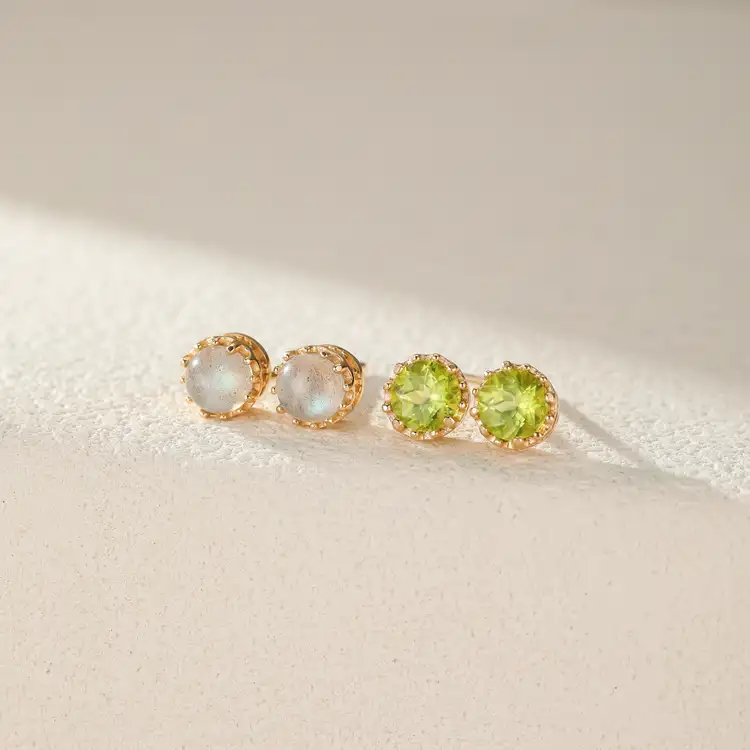 Boucles d'Oreilles Péridot ou Labradorite – Soleil, Argent Plaqué Or