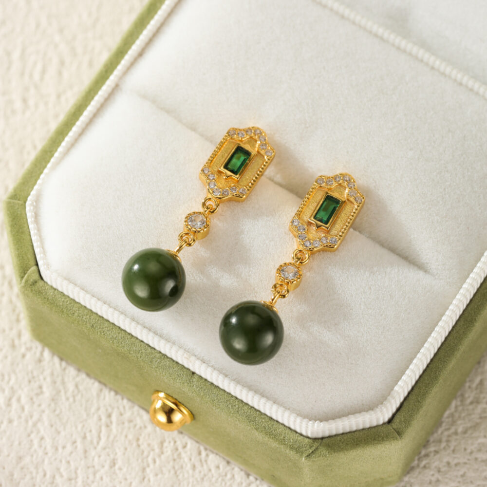 Boucles d'Oreilles Jade et Émeraude – Réussite, Argent 925