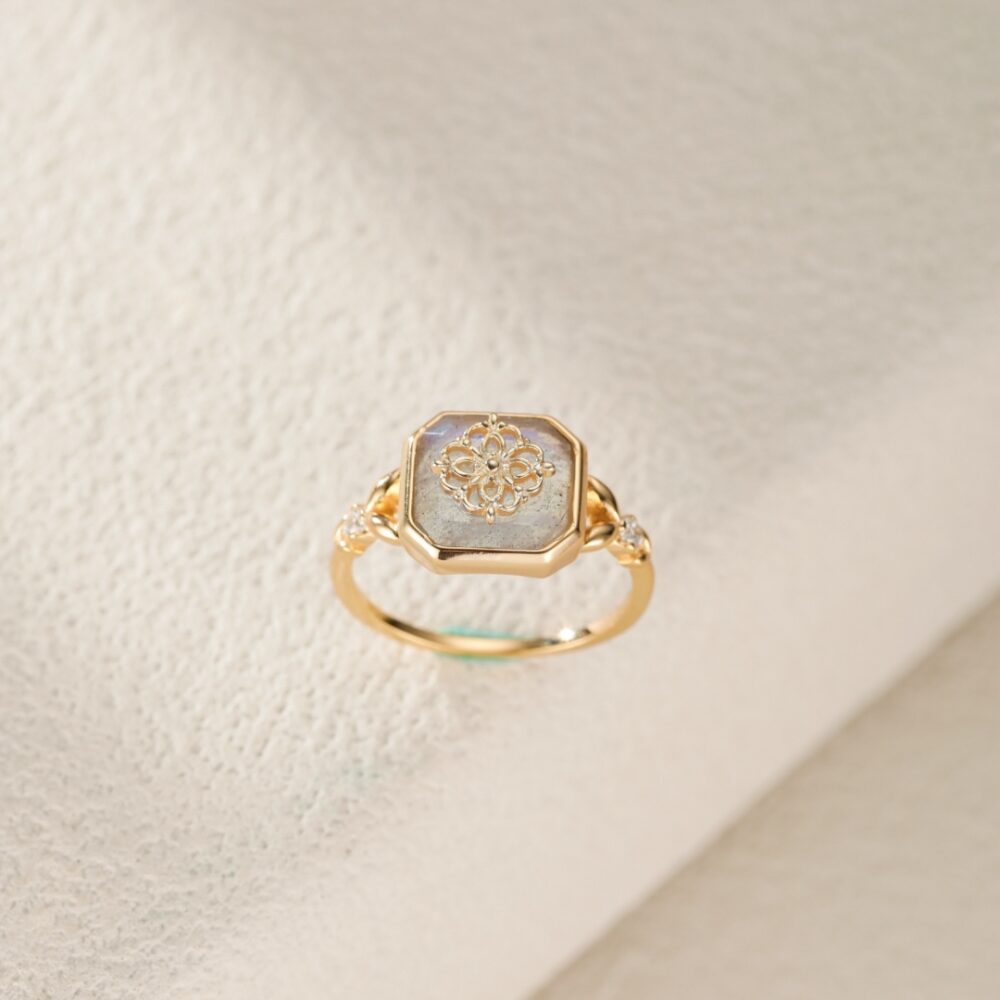 Bague Labradorite – Vitalité, Argent Plaqué Or