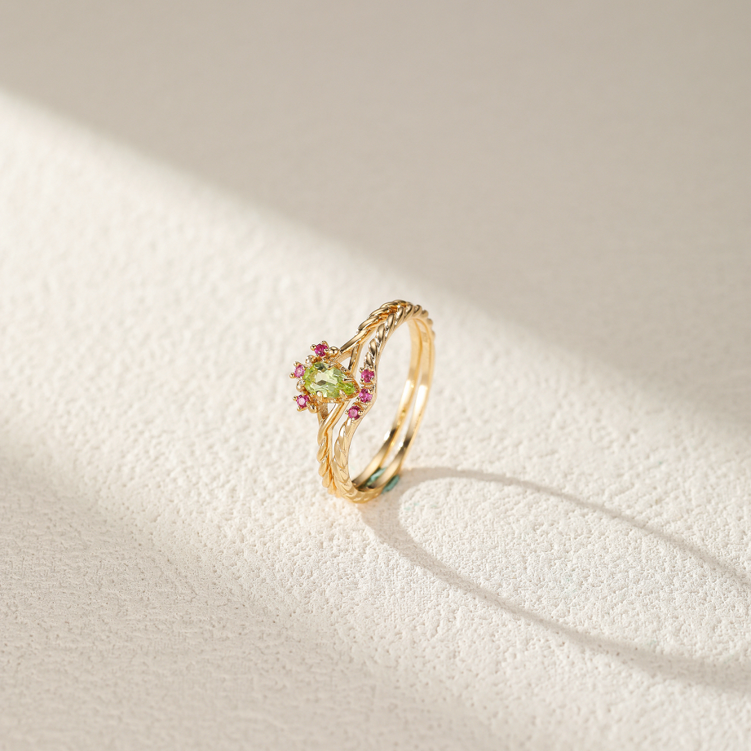 Bague Péridot et Cornaline – Positivité, Argent Plaqué Or