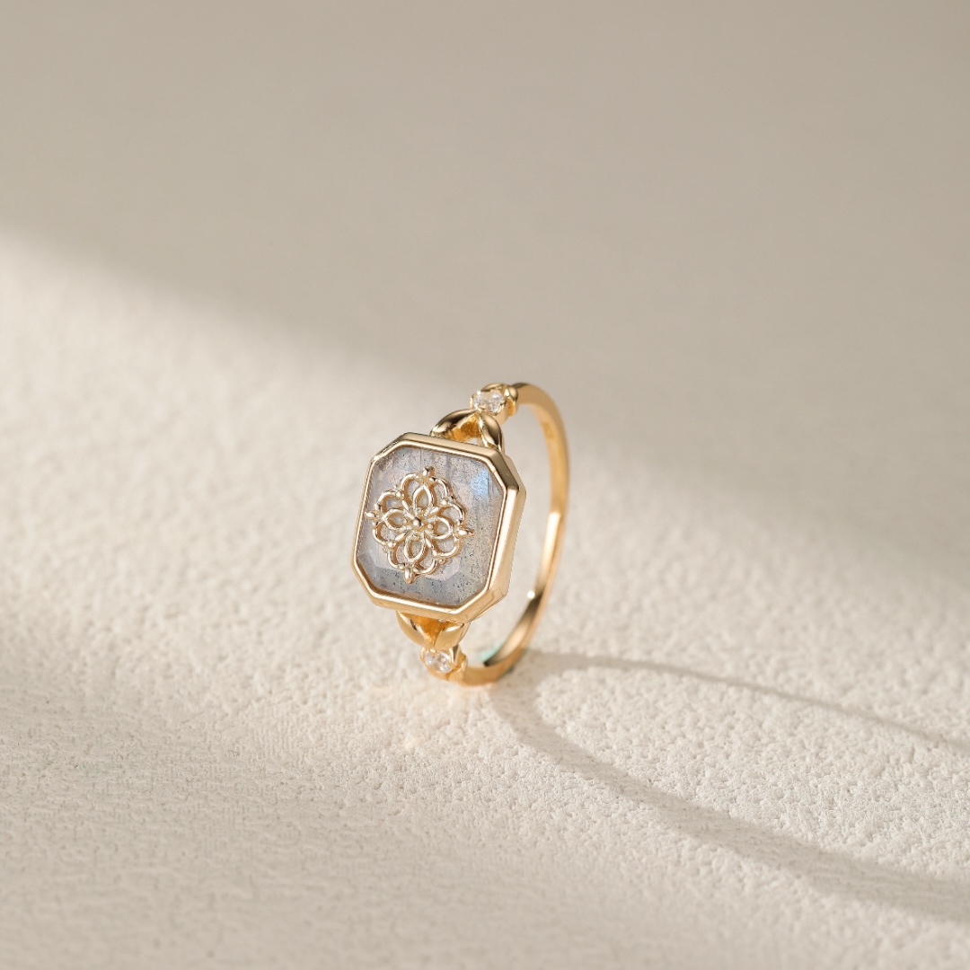 Bague Labradorite – Vitalité, Argent Plaqué Or