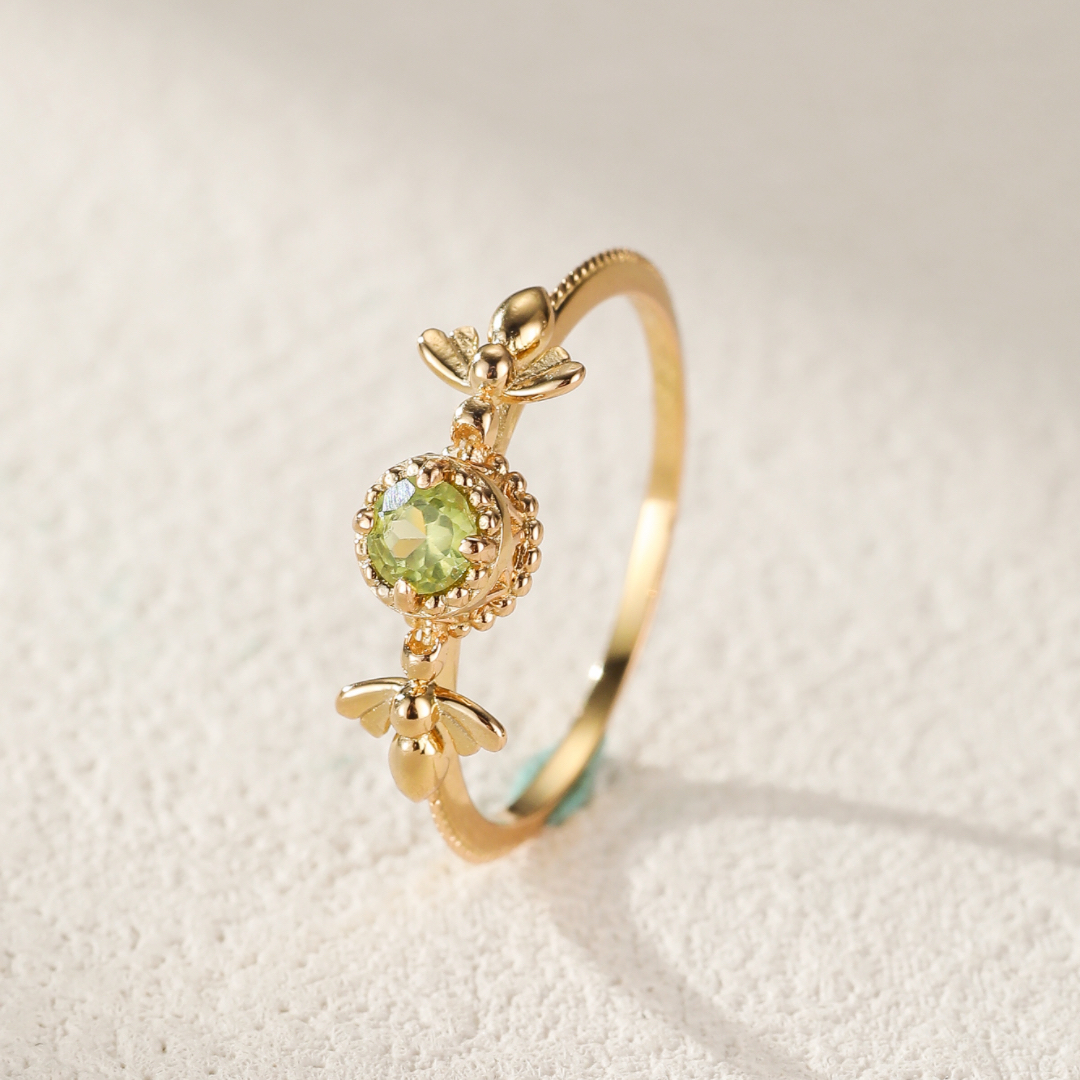 Bague Péridot – Abeille Joyeuse, Argent Plaqué Or