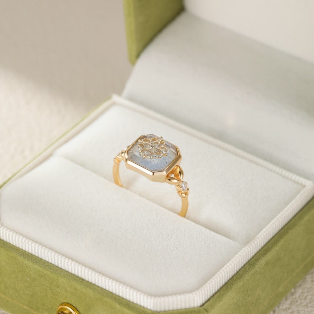 Bague Labradorite – Vitalité, Argent Plaqué Or