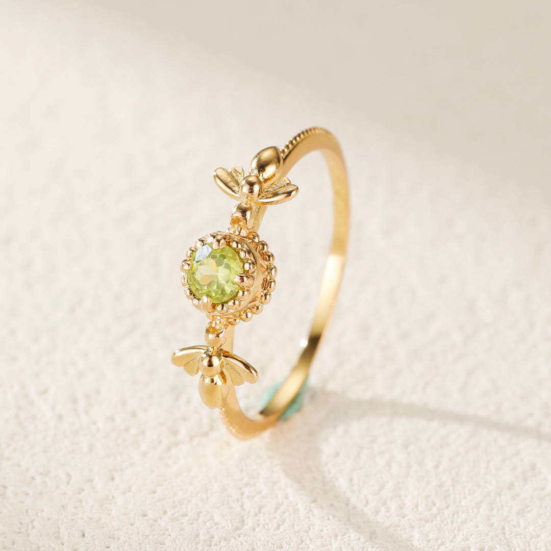 Bague Péridot – Abeille Joyeuse, Argent Plaqué Or