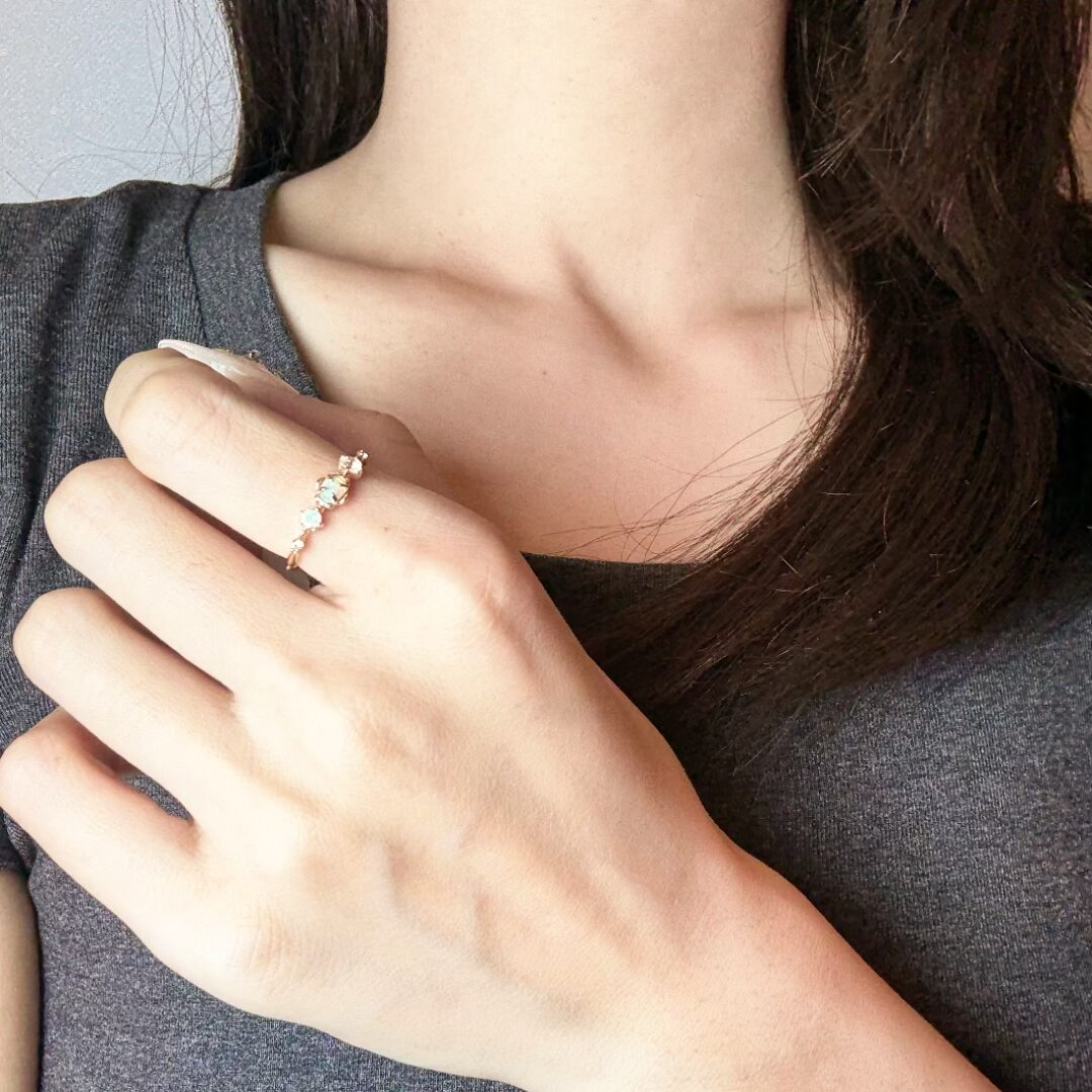 Bague Opale et Pierre de Lune – Douce Harmonie, Argent Plaqué Or