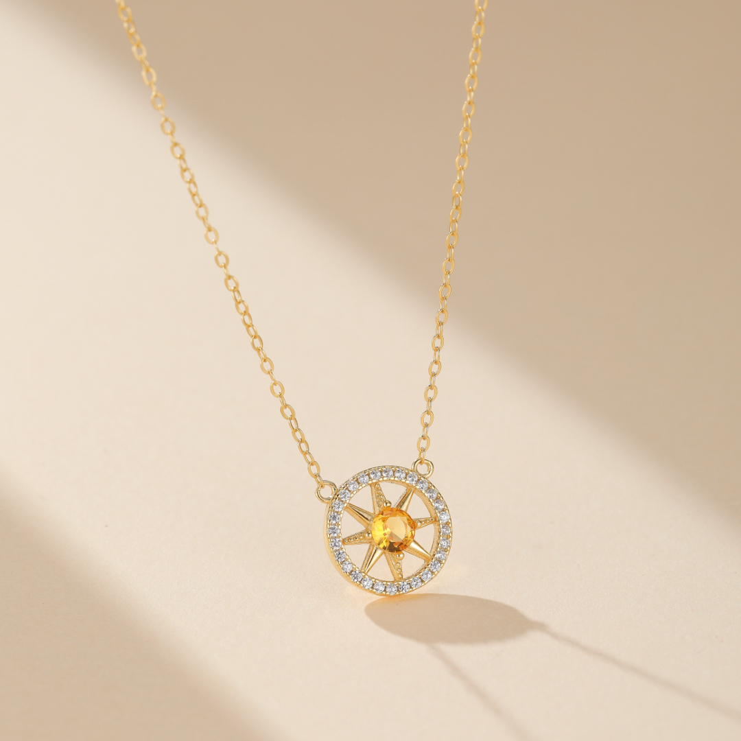 Collier Citrine – Cristal Doré, Argent Plaqué Or