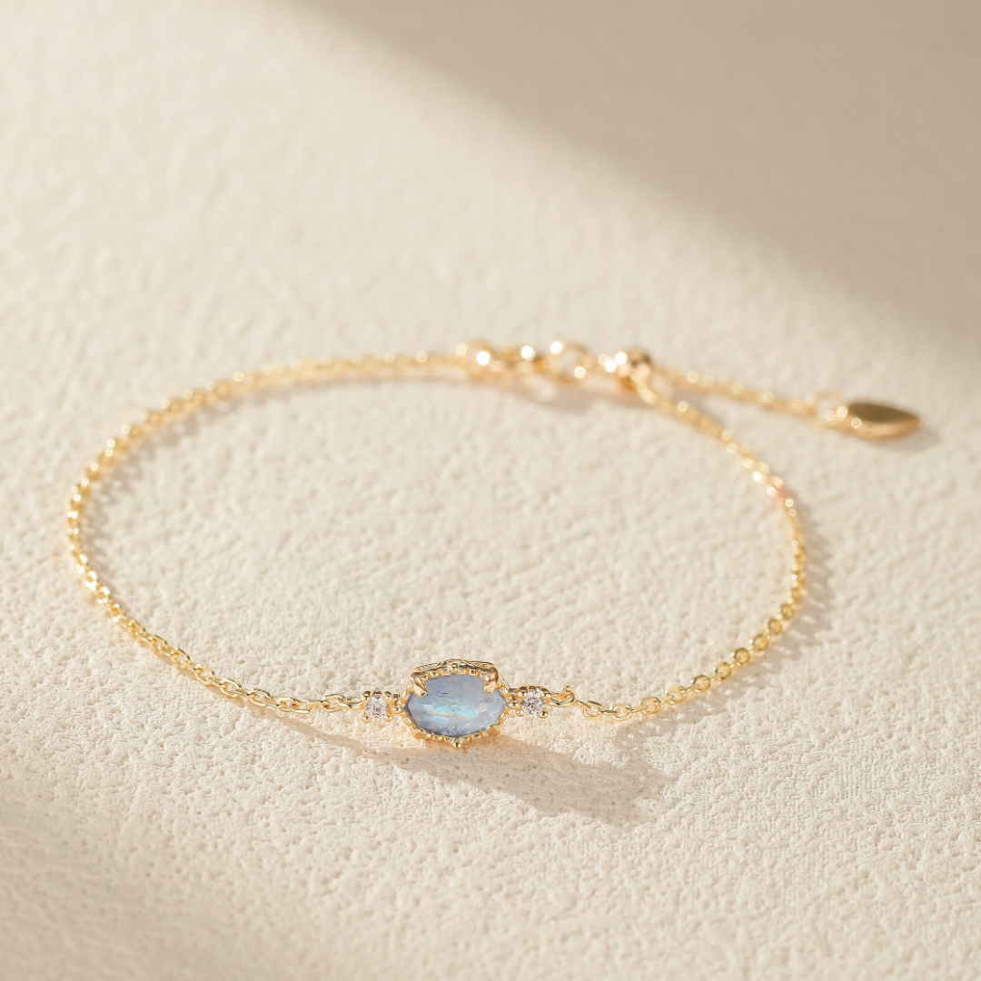 Bracelet Pierre de Lune – Luna, Argent Plaqué Or