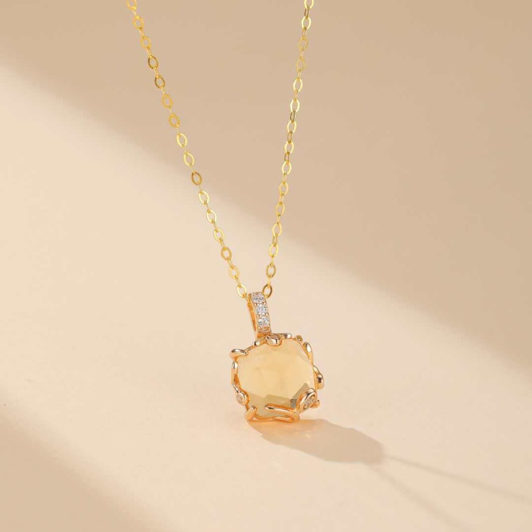 Collier Citrine – Rayon de Miel, Argent Plaqué Or