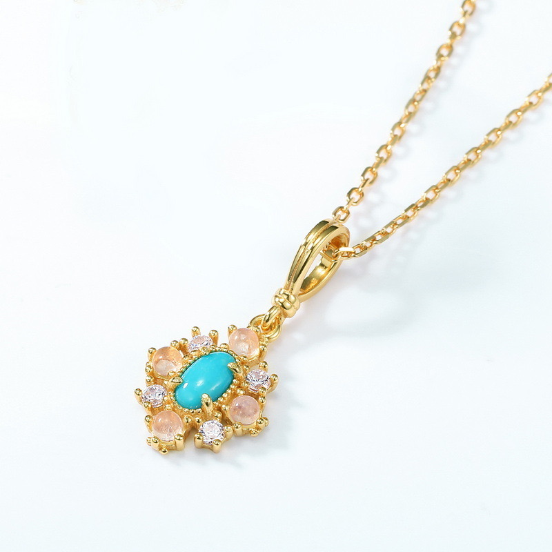 Collier Turquoise – Ciel d'Été, Argent Plaqué Or