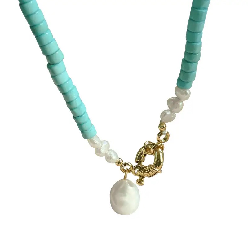 Collier Turquoise et Perle – Beauté d'Océan, Argent Plaqué Or