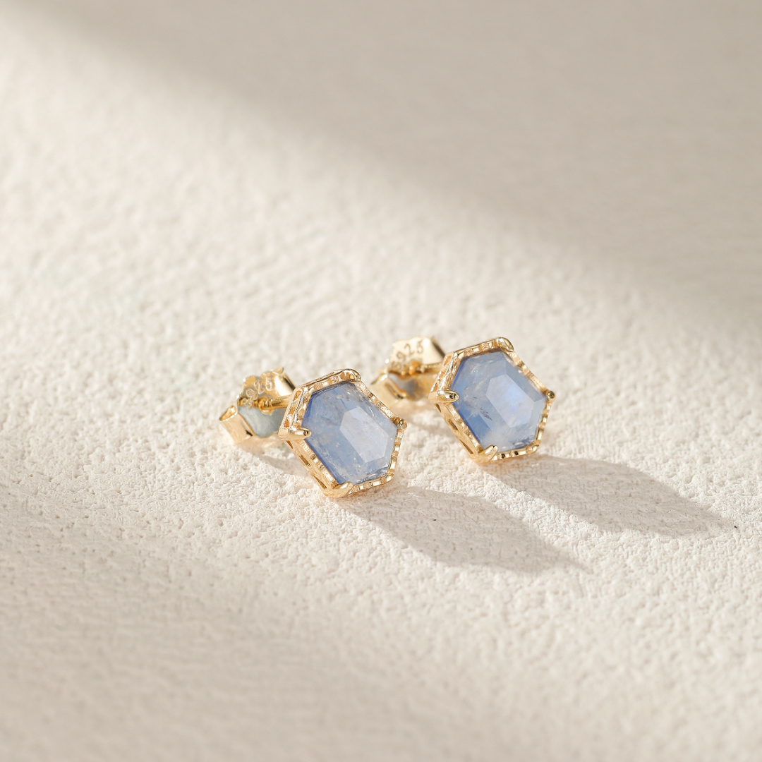 Boucles d'Oreilles Pierre de Lune – Luna, Argent Plaqué Or