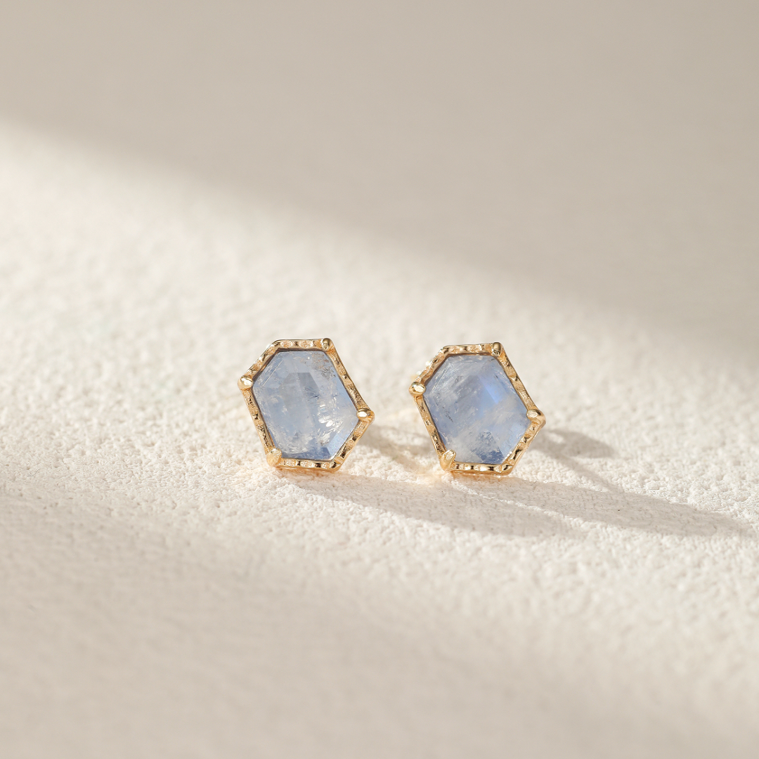 Boucles d'Oreilles Pierre de Lune – Luna, Argent Plaqué Or