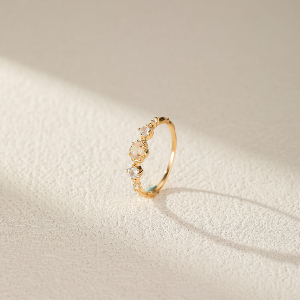 Bague Opale et Pierre de Lune – Douce Harmonie, Argent Plaqué Or