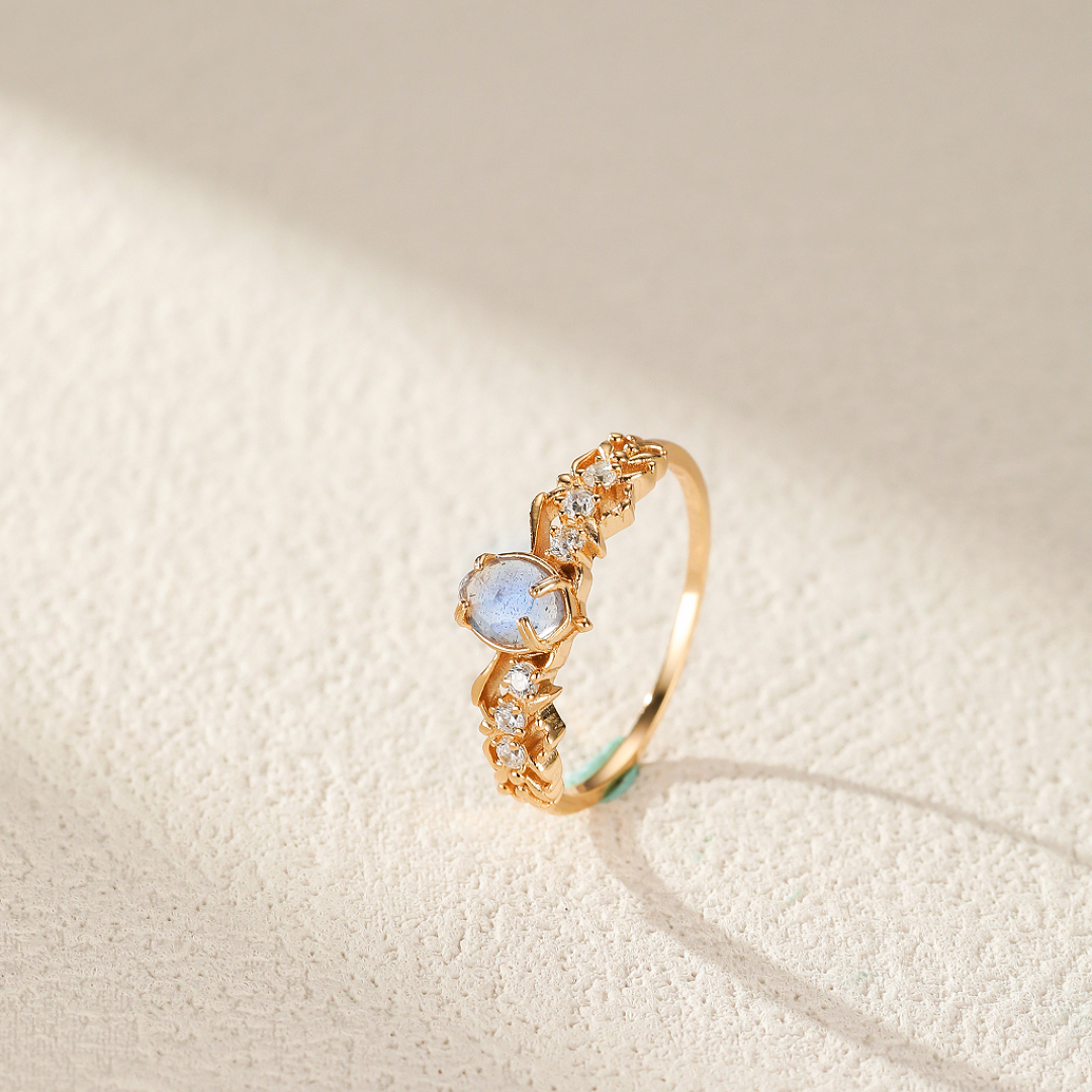 Bague Labradorite et Cordiérite – Captivante, Argent Plaqué Or