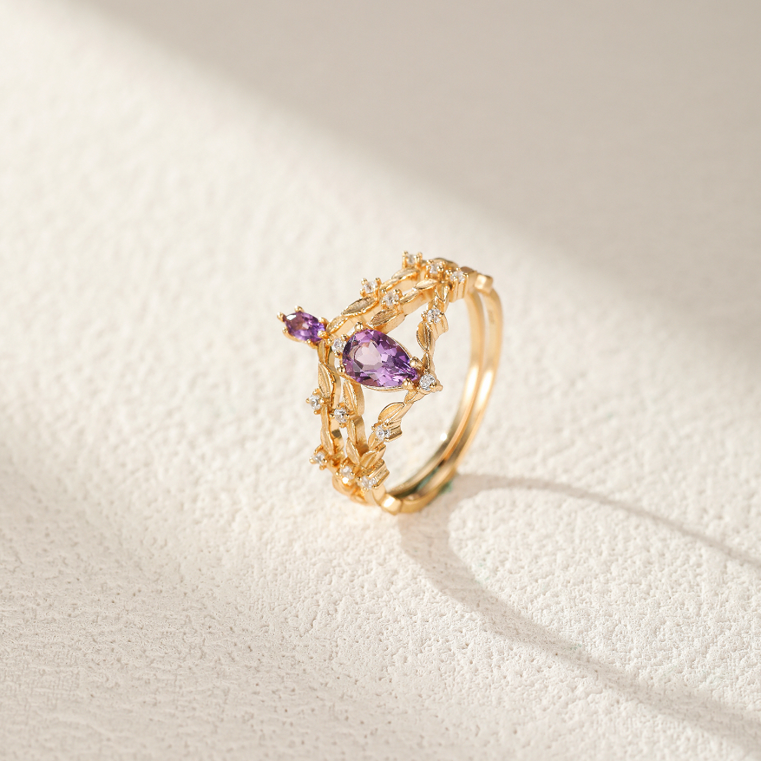Bague Améthyste – Couronne de Paix, Argent Plaqué Or