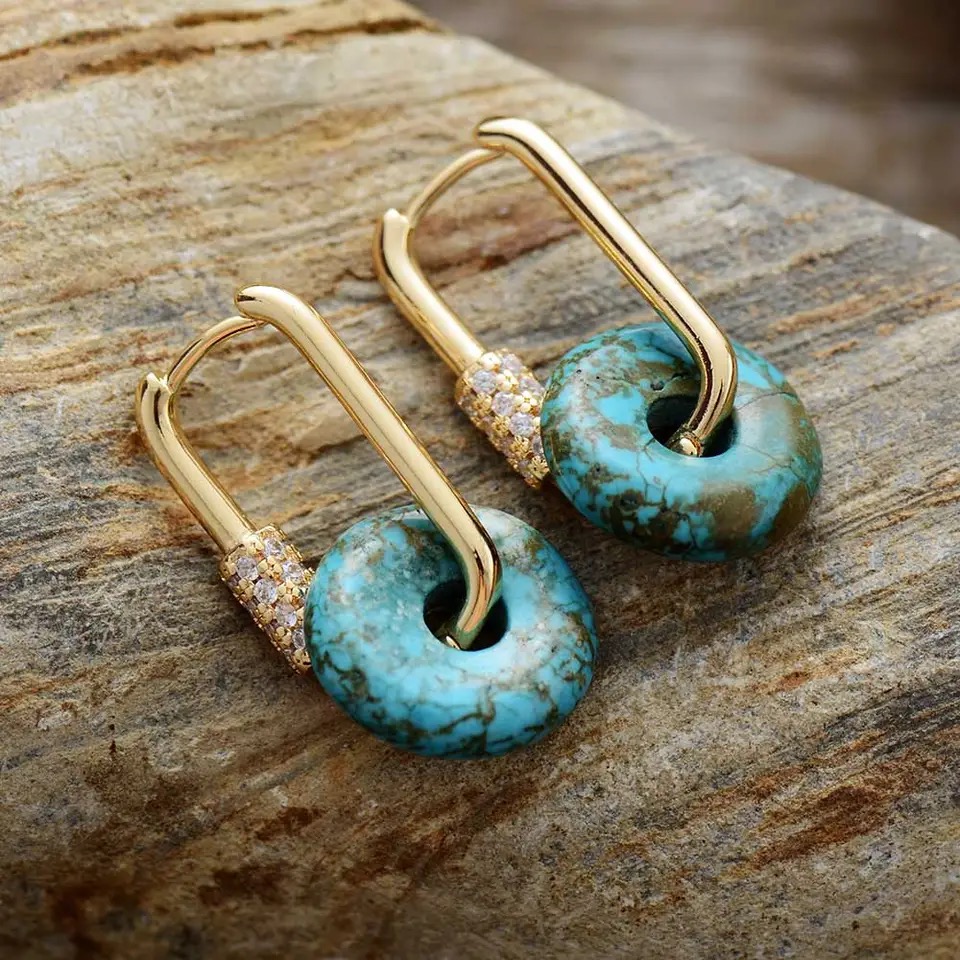 Boucles d'oreilles Turquoise – Élégance, Argent Plaqué Or