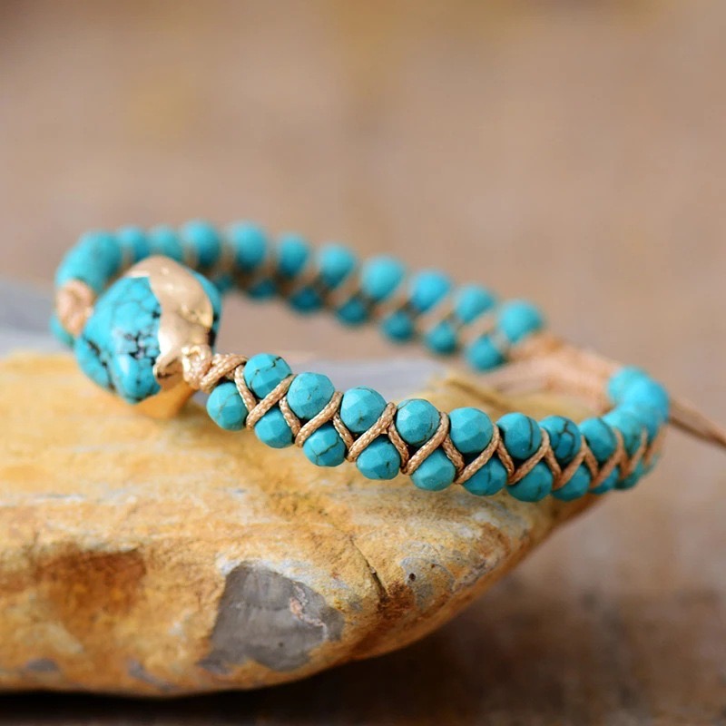 Bracelet Turquoise – Fil d'Amour, Argent Plaqué Or