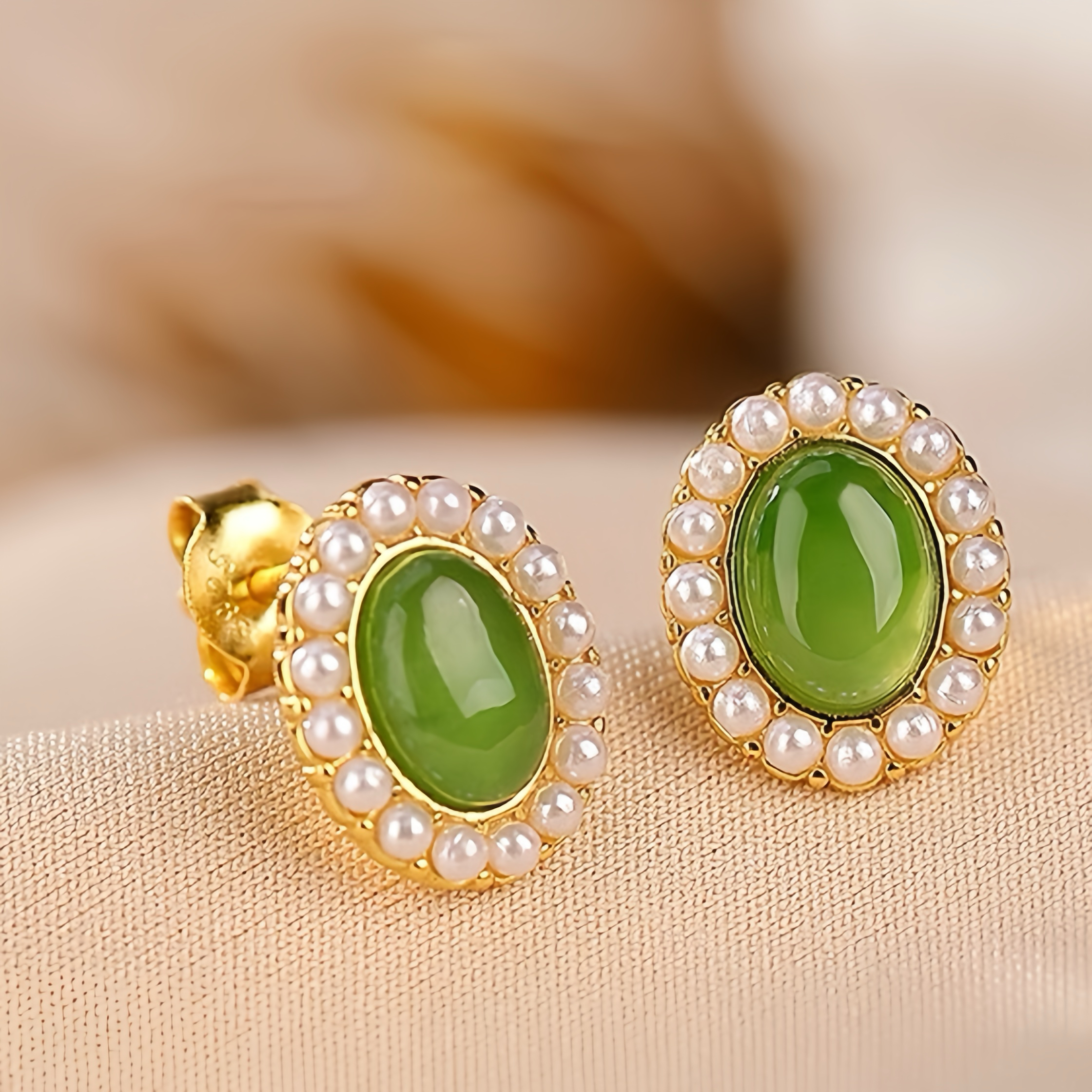 Boucles d'Oreilles Jade et Perle – Douceur, Argent Plaqué Or