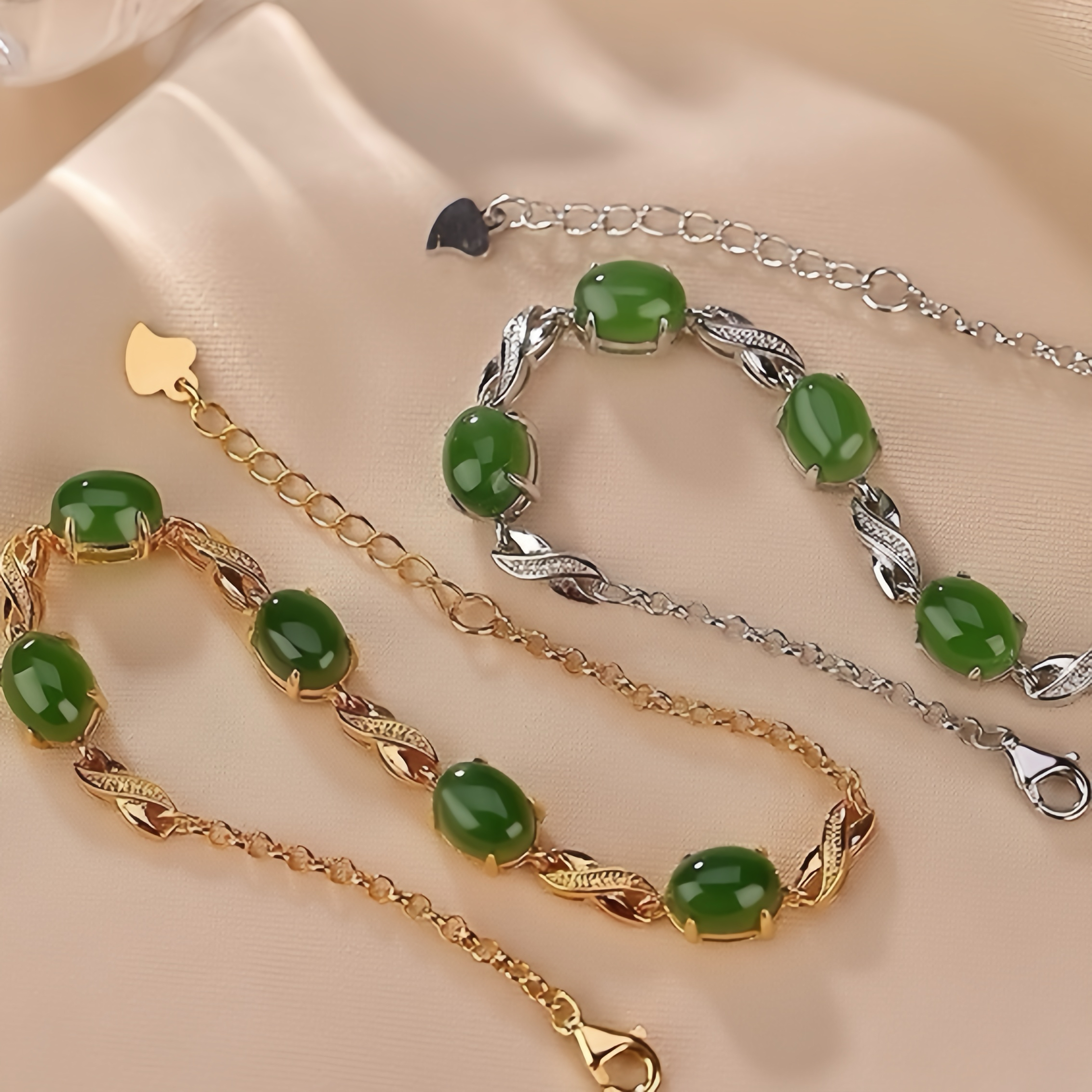 Bracelet Infini en Jade – Majestueux, Argent Plaqué Or