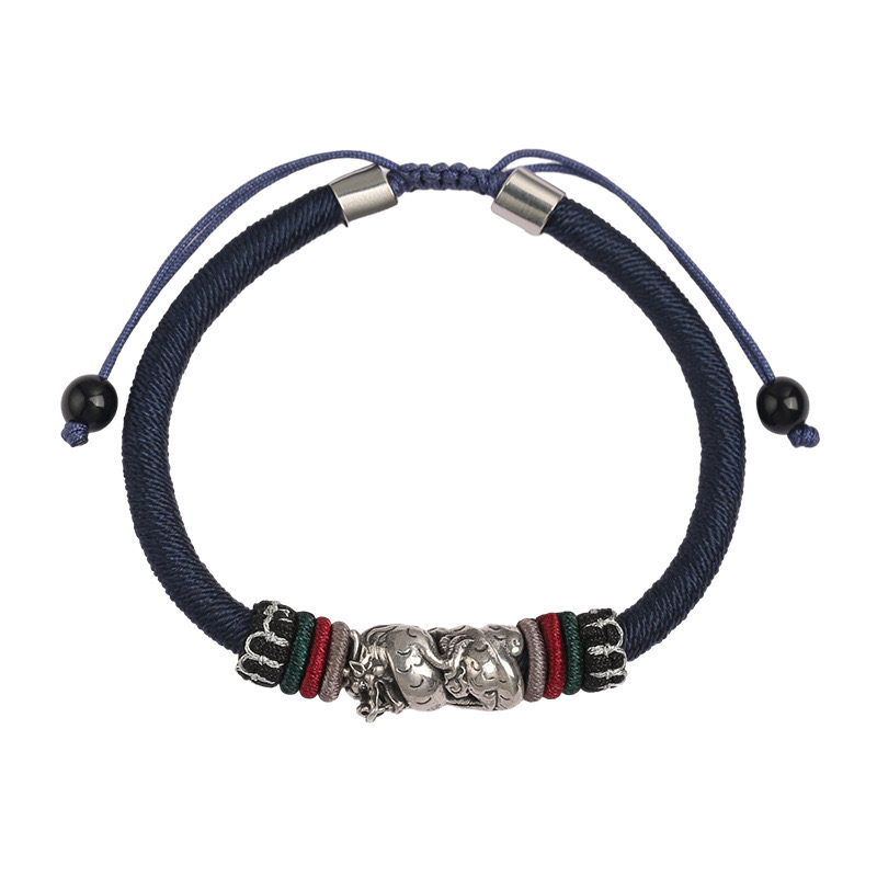 Bracelet Tibétain – Esprit du Dragon, Argent et Fil Tibétain