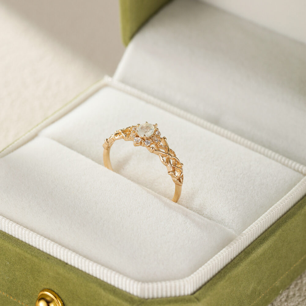 Bague Pierre de Lune – Fleur de Lune, Argent Plaqué Or