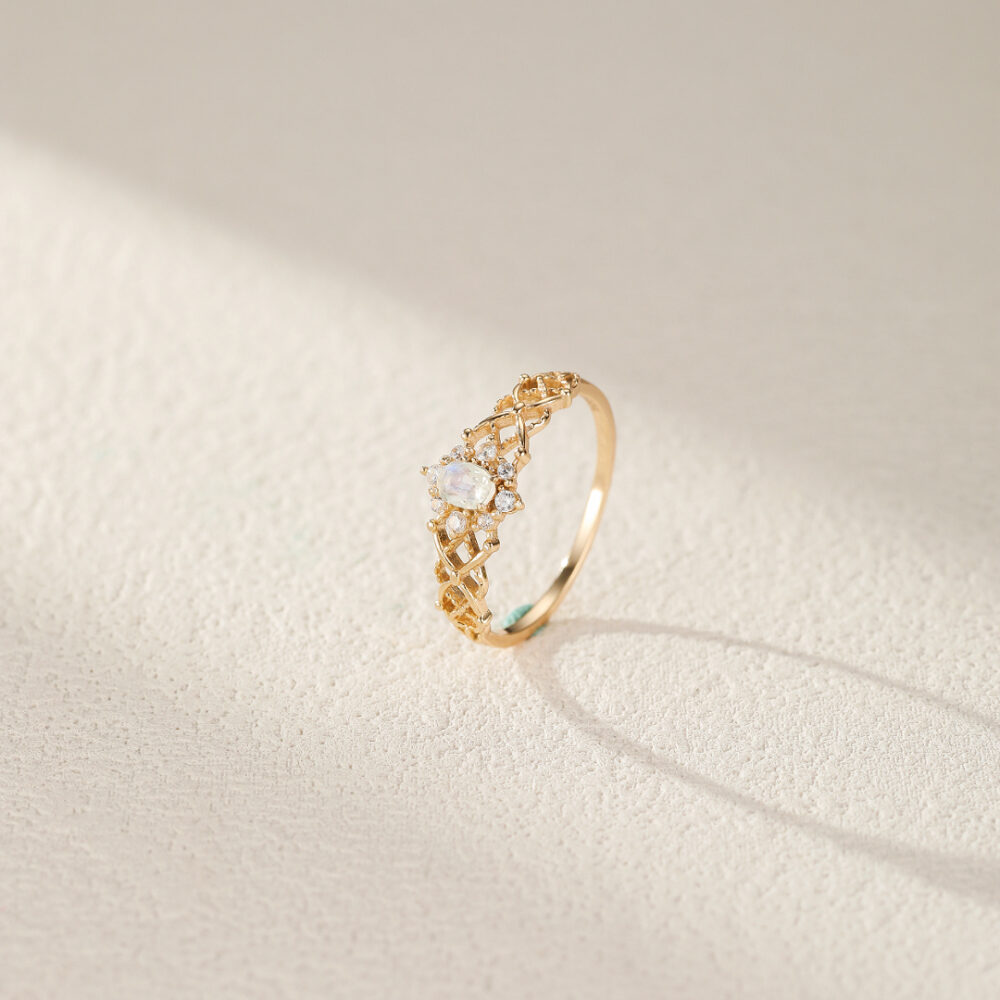 Bague Pierre de Lune – Fleur de Lune, Argent Plaqué Or