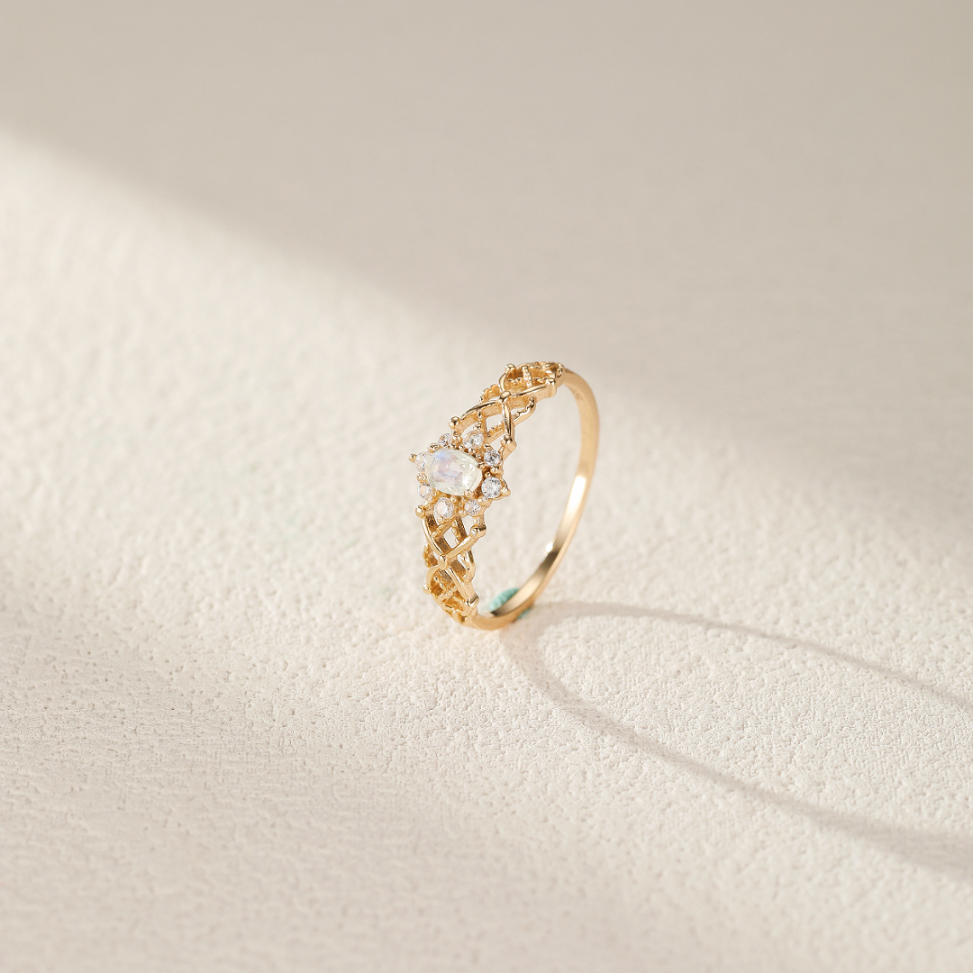 Bague Pierre de Lune – Fleur de Lune, Argent Plaqué Or