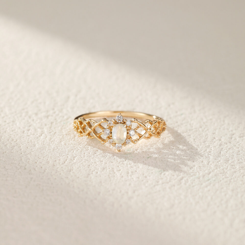 Bague Pierre de Lune – Fleur de Lune, Argent Plaqué Or