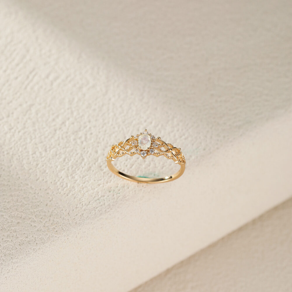 Bague Pierre de Lune – Fleur de Lune, Argent Plaqué Or