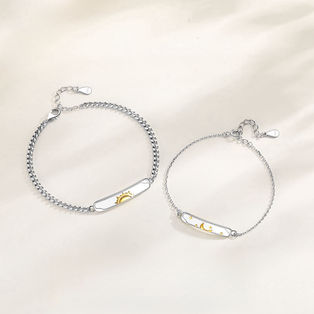 Bracelet Couple Lune et Soleil – Accord Astral, Argent 925