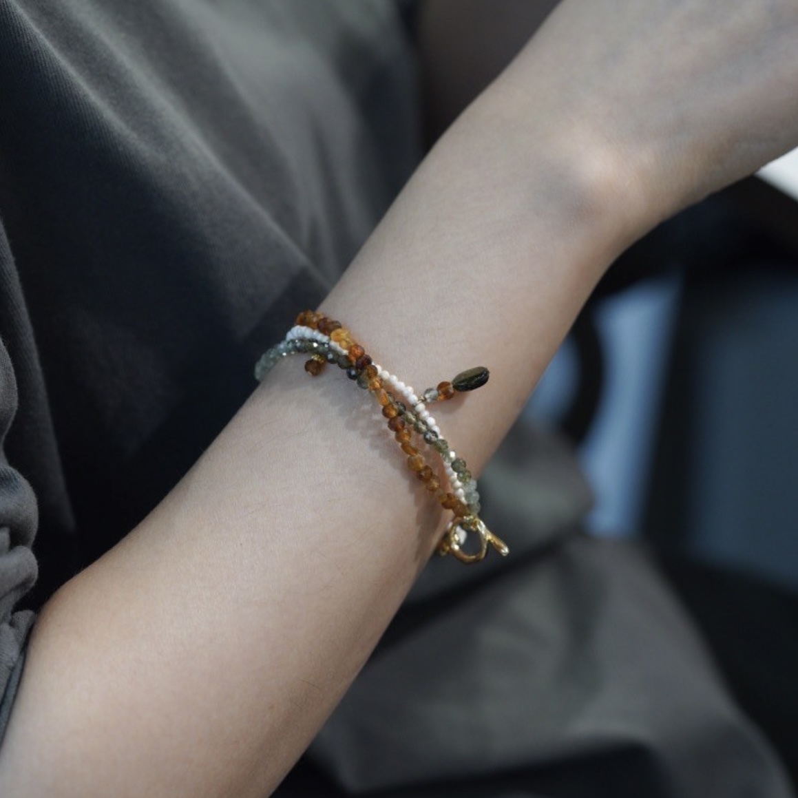 Bracelet Perle et Tourmaline – Caresse, Argent Plaqué Or