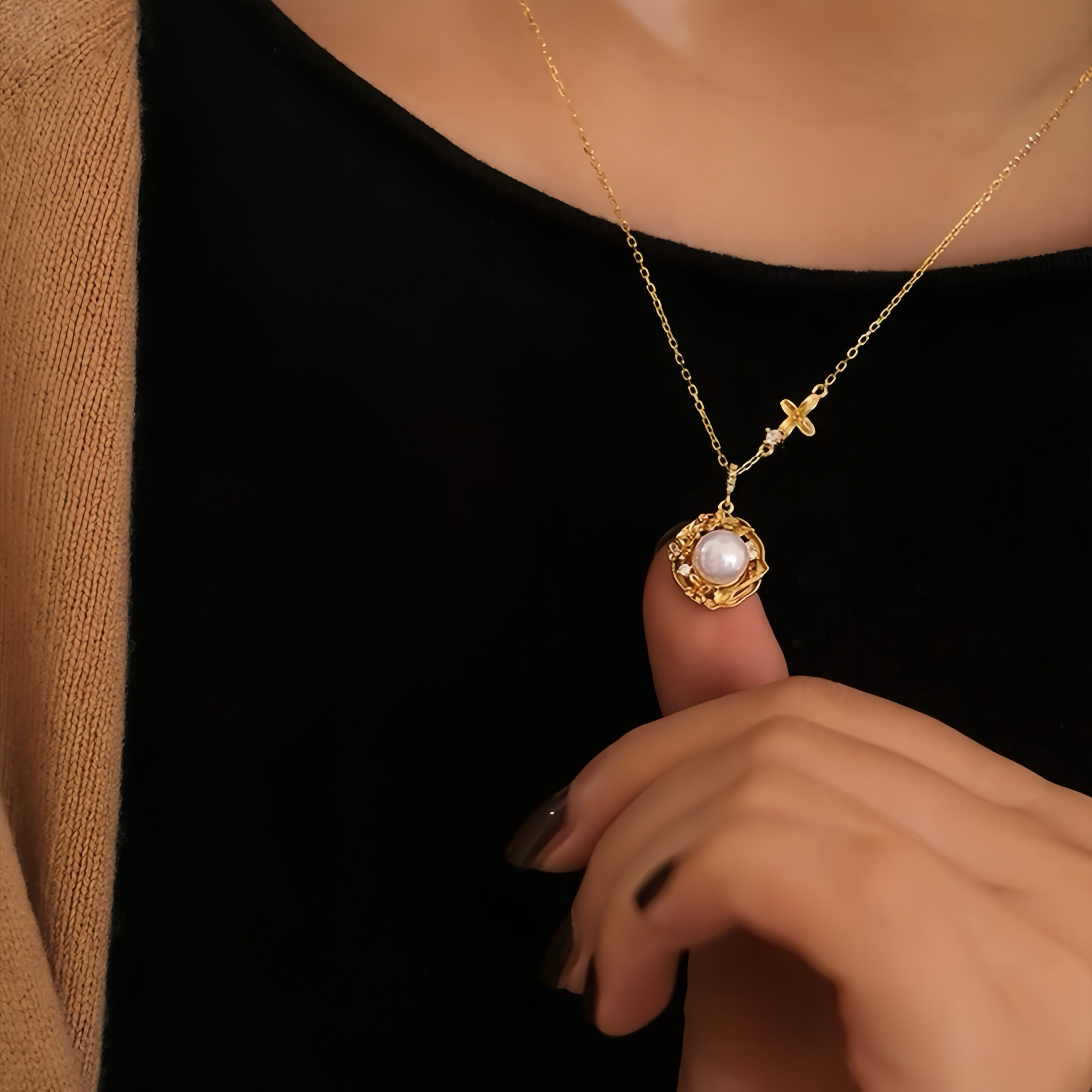 Collier Perle – Fleur Précieuse, Argent Plaqué Or