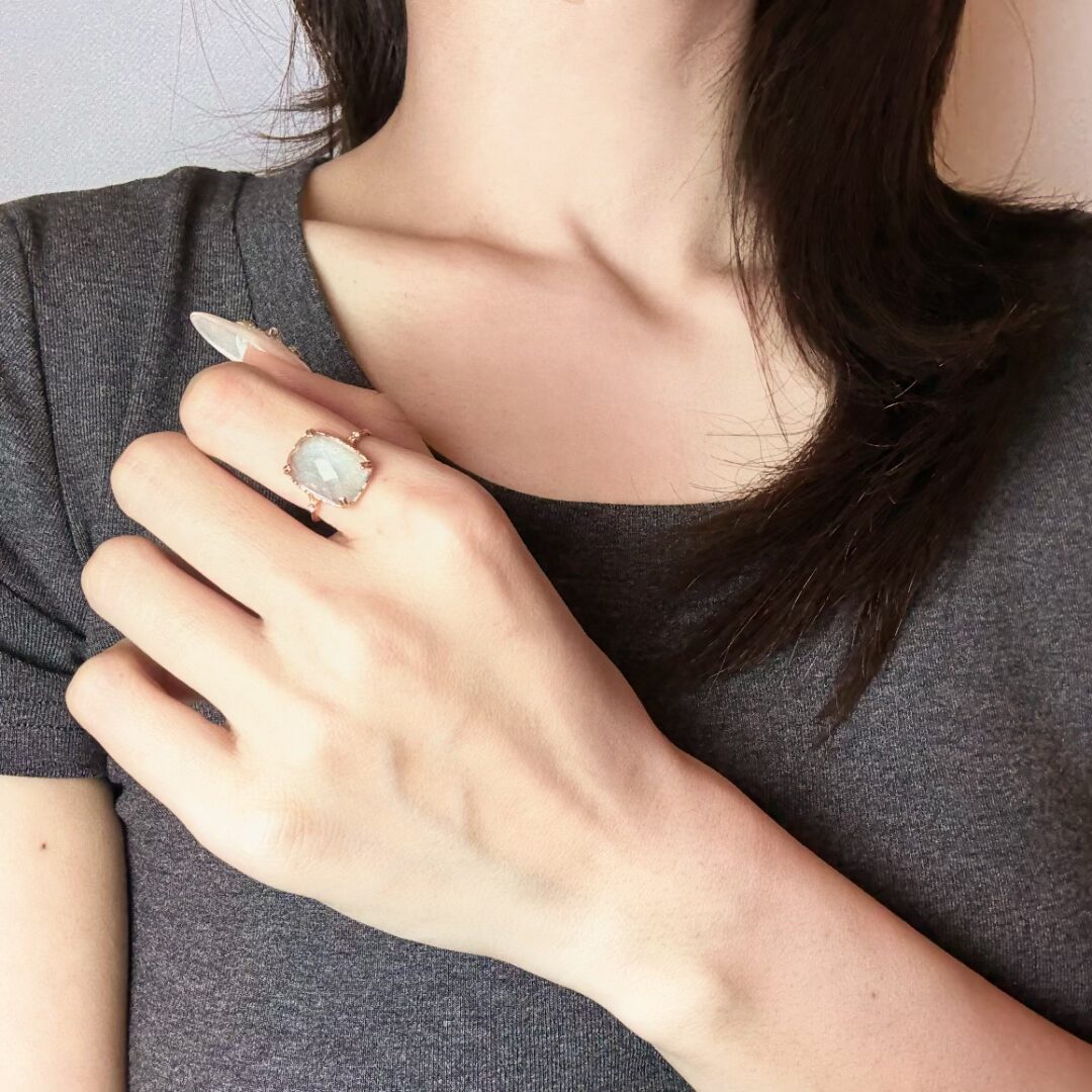 Bague Aigue Marine – Sérénité Océane, Argent Plaqué Or