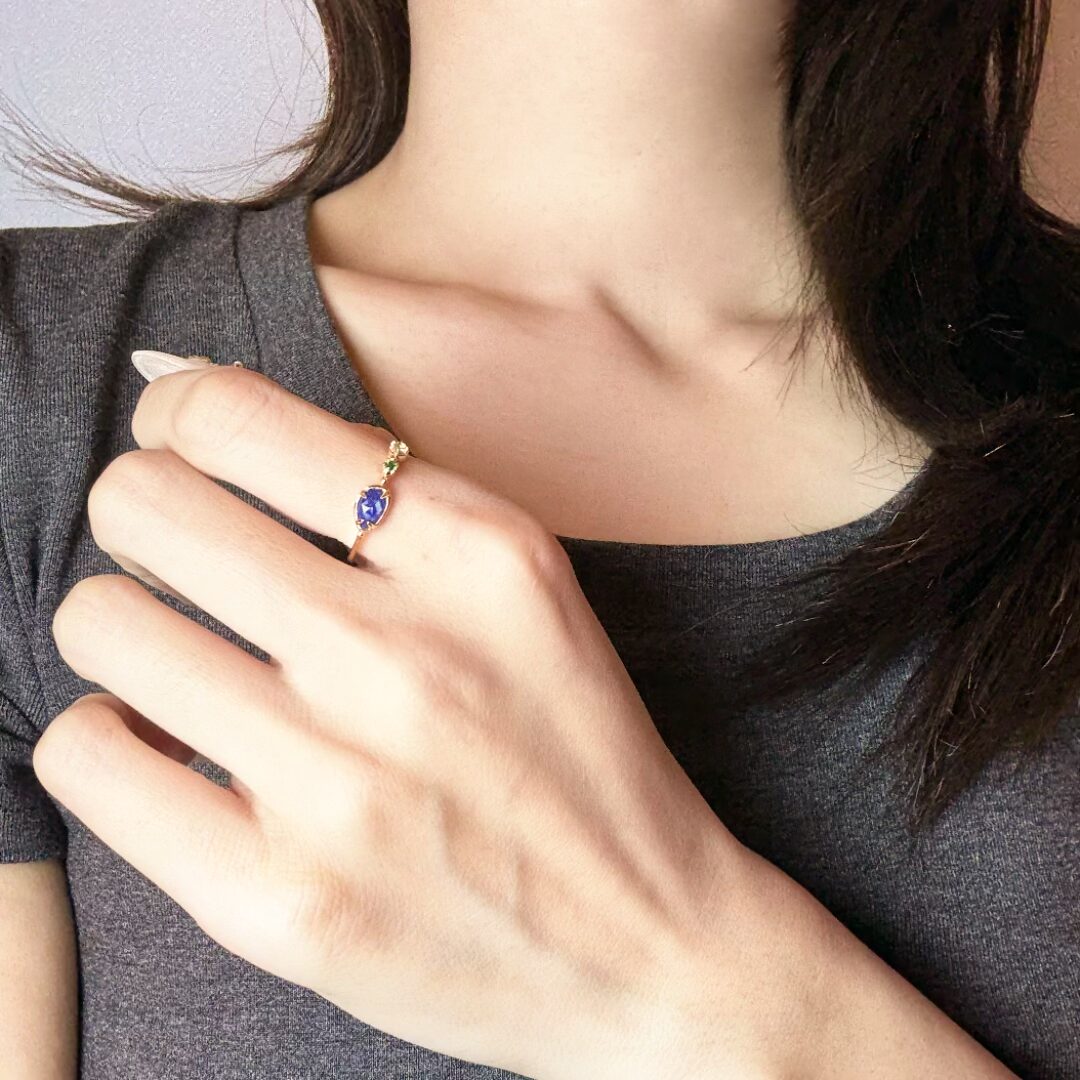 Bague Aigue Marine et Péridot – Douceur Marine, Argent Plaqué Or