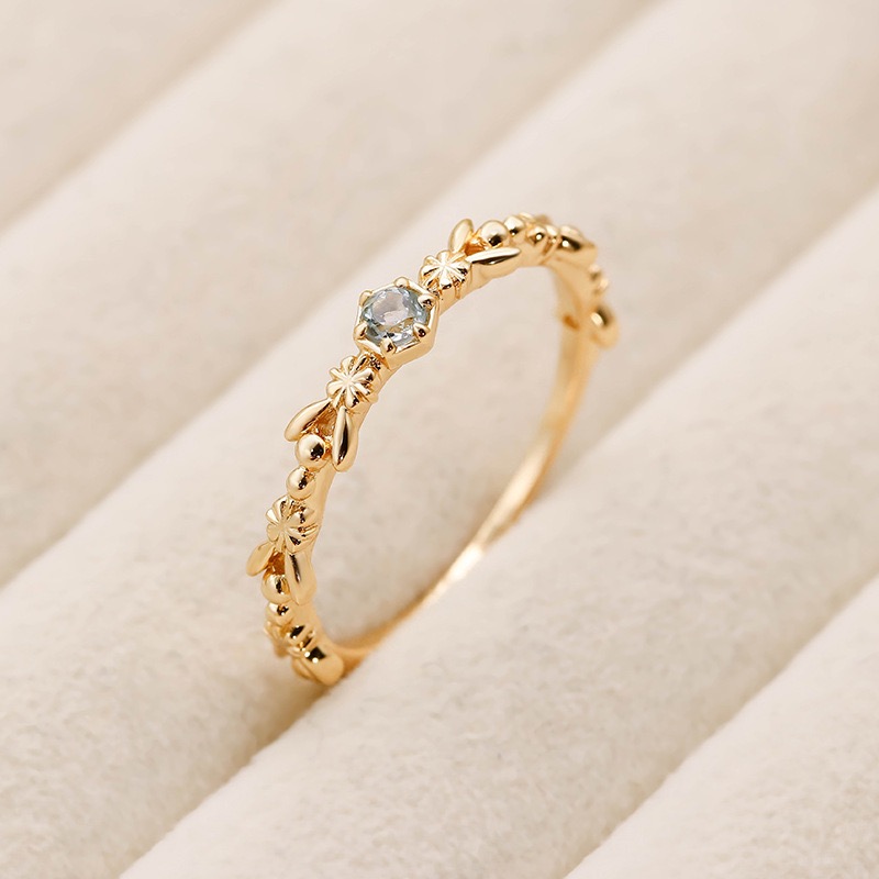 Bague Trio Aigue Marine, Perle et Zircon – Sérénité Florale