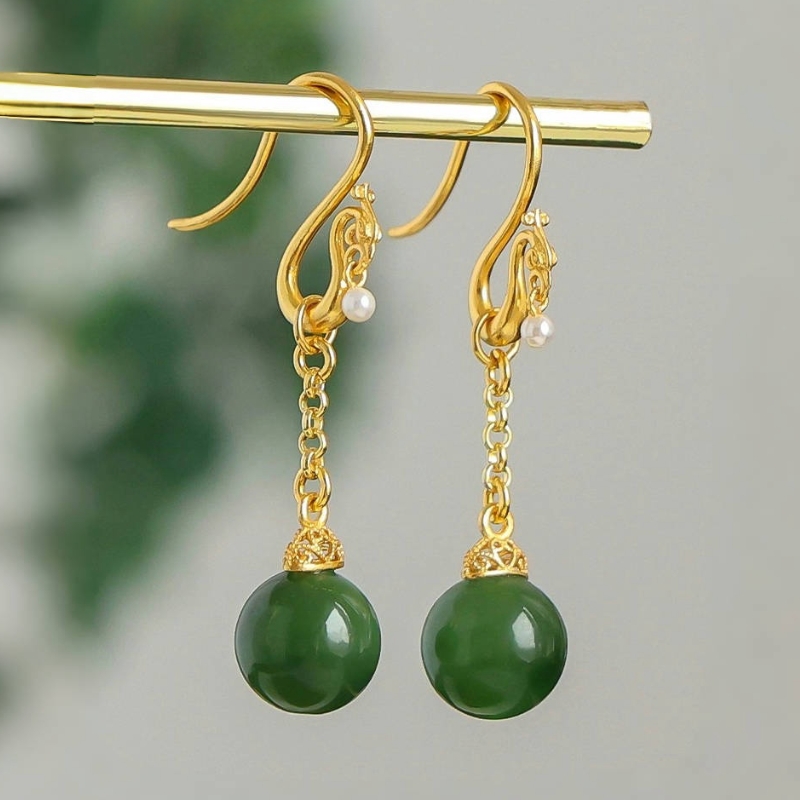 Boucles d'Oreilles Jade et Perle – Harmonie, Argent Plaqué or