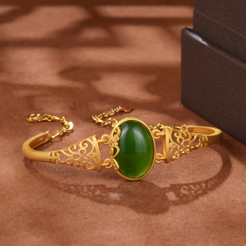 Bracelet Jade – Élégance Mystique, Argent Plaqué Or