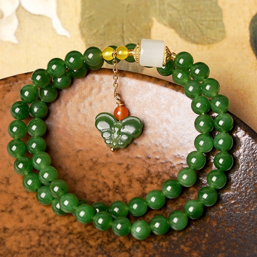 Bracelet Jade – Papillon Libre, Argent Plaqué Or