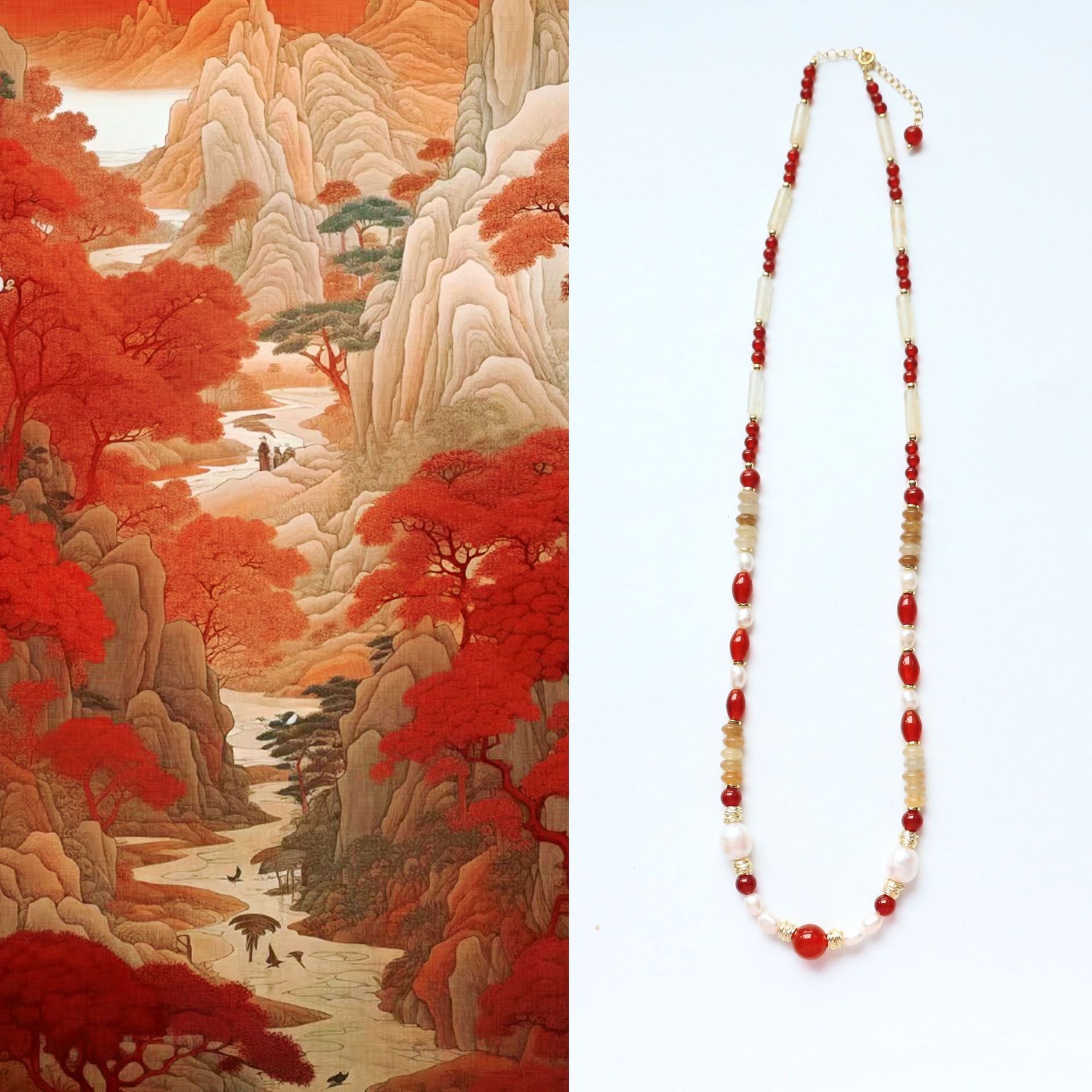 Collier Perle et Agate – Éclat Divin, Plaqué Or