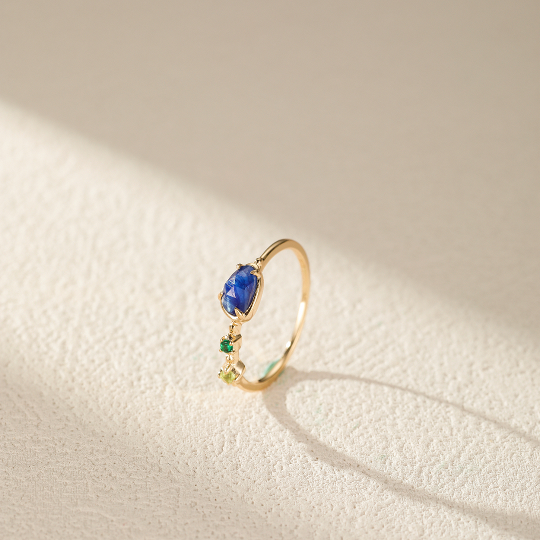 Bague Aigue Marine et Péridot – Douceur Marine, Argent Plaqué Or