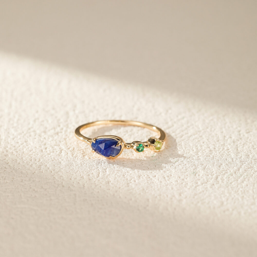 Bague Aigue Marine et Péridot – Douceur Marine, Argent Plaqué Or