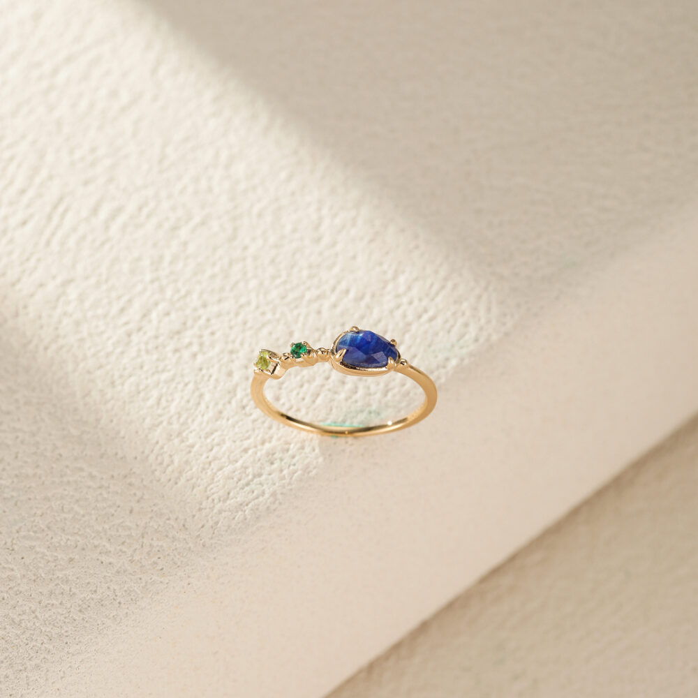 Bague Aigue Marine et Péridot – Douceur Marine, Argent Plaqué Or