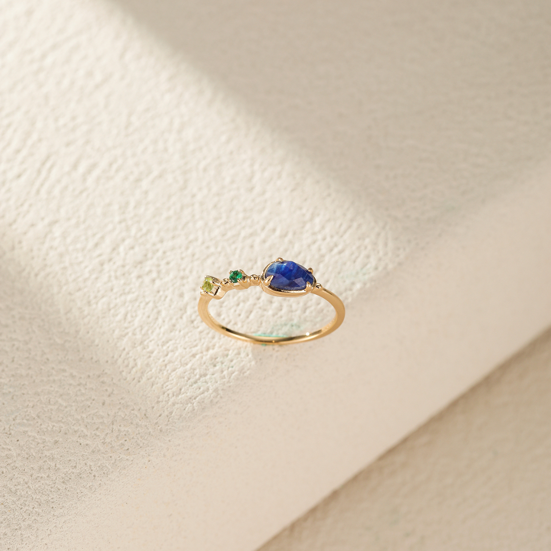 Bague Aigue Marine et Péridot – Douceur Marine, Argent Plaqué Or