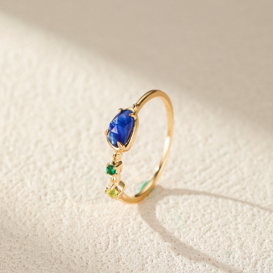 Bague Aigue Marine et Péridot – Douceur Marine, Argent Plaqué Or