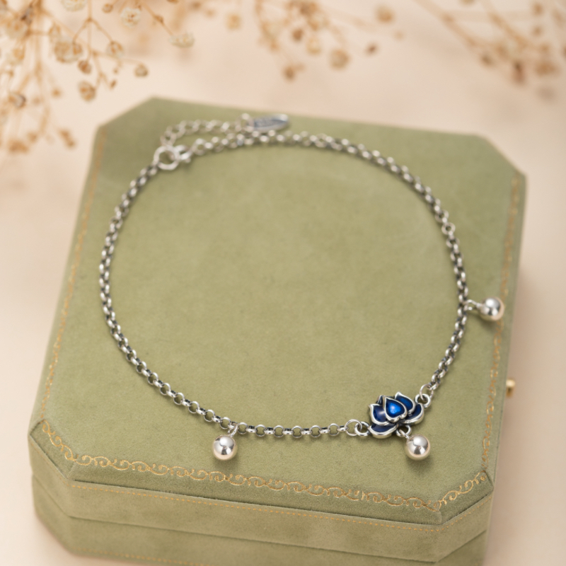 Bracelet de Cheville – Lotus Argenté Clochette, Argent