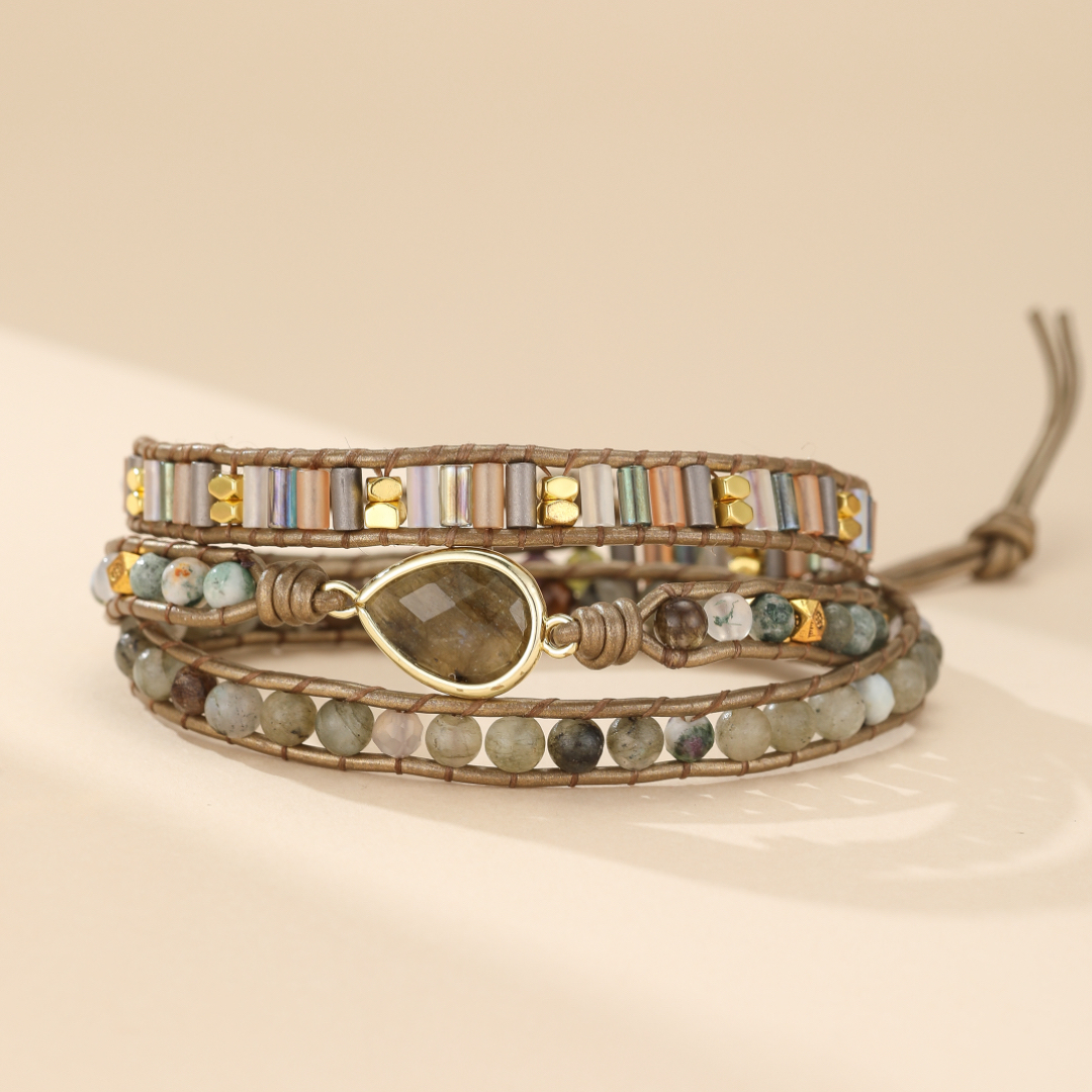 Bracelet Wrap Labradorite – Radiance Naturelle, Cuir