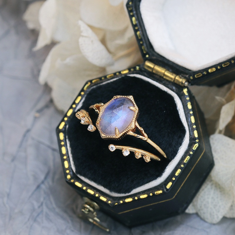 Bague Labradorite et Améthyste – Charme Astral, Argent Plaqué Or