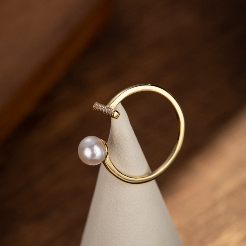 Bague Perle – Murmure d'Or, Argent Plaqué Or