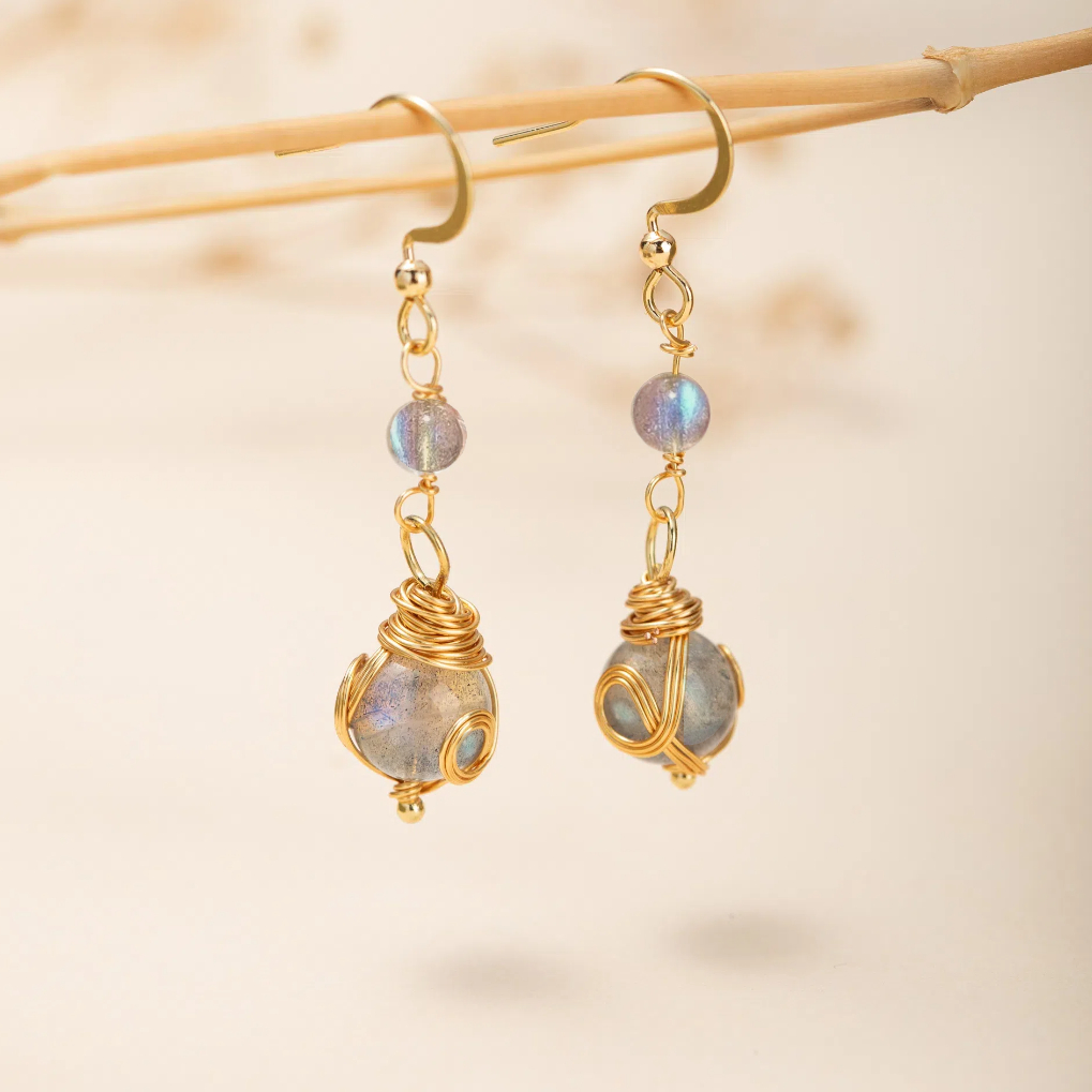 Boucles d'Oreilles Labradorite – Étoile du Soir, Plaqué Or